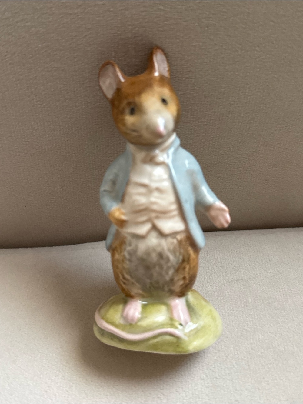 Decorative Ceramic Mouse Figurine in Blue and Brown
